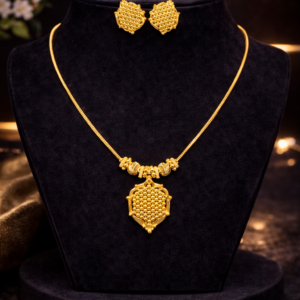 Hexa Shield Beaded Gold Pendant Necklace Set – 11 Gram