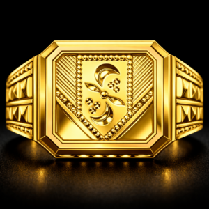 Square Floral Design Gold Ring for Men