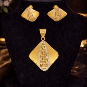 Modern Geometric Dual Tone Gold Pendant Set