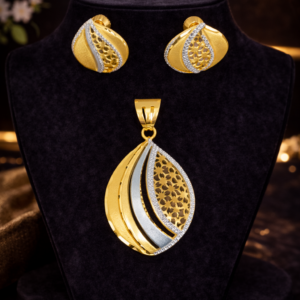 Leaf Layer Dual Tone Gold Pendant Set