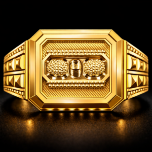 Square Center Ball Design Gold Ring for Men