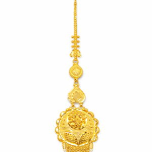 Traditional Multi-Layer Gold Mang Tika with Leaf Danglers