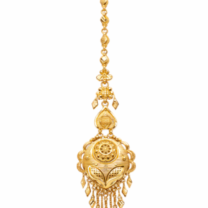 Traditional Layered Gold Mang Tika with Leaf Danglers
