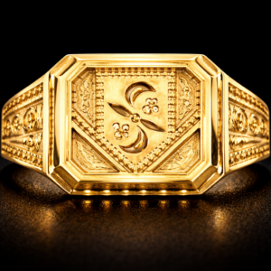 Hexagon Floral Design Gold Ring for Men