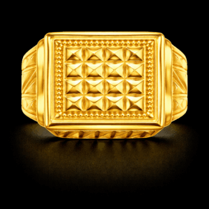 Square Pattern Gold Ring for Men
