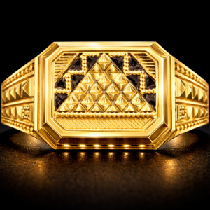 Hexagon Pyramid Design Gold Ring for Men