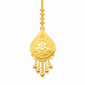 Floral Teardrop Gold Mang Tika with Ball Danglers