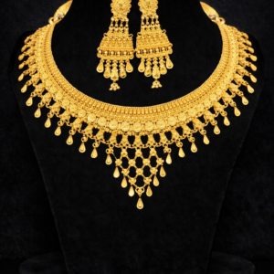 Elegant Drop Mesh Go ld Necklace Set