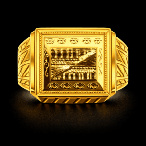 Square Pattern Gold Ring for Men