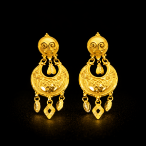 Traditional Gold Plated Crescent Drop Earrings with Hanging Charms