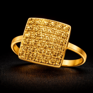 Square Pave Texture Gold Ring with Micro Bead Detailing