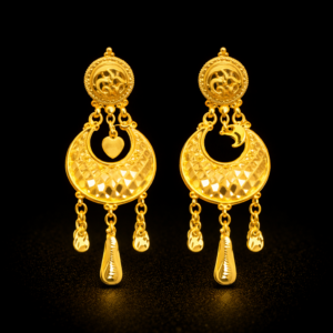 Traditional Gold Plated Crescent Drop Earrings with Heart and Moon Charms