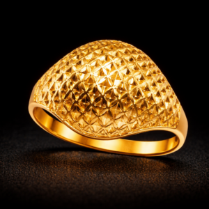 Dome Textured Geometric Gold Ring with Faceted Pattern