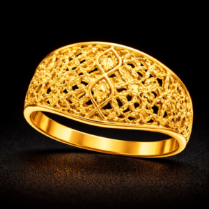 Floral Filigree Dome Gold Ring with Openwork Detailing