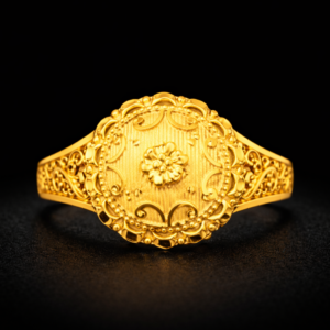 Traditional Floral Engraved Gold Ring with Vintage Design