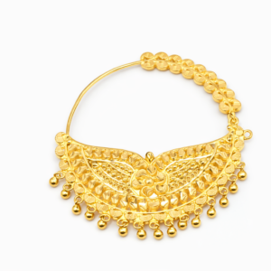 Traditional Crescent Floral Gold Nath with Beaded Fringe