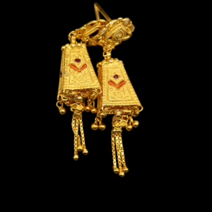 Traditional Gold Plated Temple Style Dangle Earrings with Beads and Chain Tassels