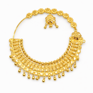 Premium Floral Layered Gold Bridal Nath with Triple Fringe