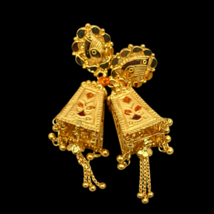 Traditional Gold Plated Peacock Design Dangle Earrings with Beads and Chain Tassels