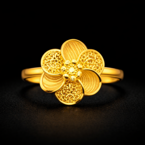Delicate Floral Gold Ring with Textured Petal Design