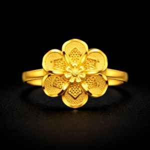 Elegant Six-Petal Floral Gold Ring with Textured Design