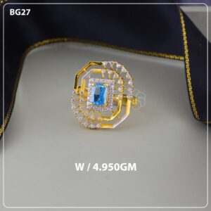 Geometric Blue Gemstone Gold Ring with Diamond Detailing