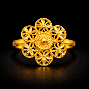 Elegant Filigree Floral Gold Ring with Decorative Petal Design