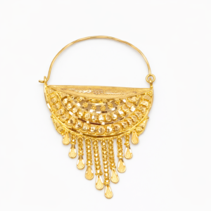 Layered Crescent Gold Bridal Nath with Multi-Chain Teardrop Fringe