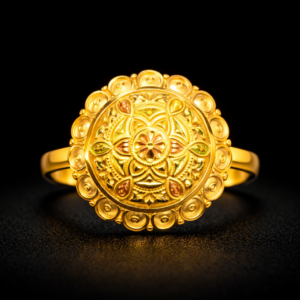 Traditional Round Floral Gold Ring with Multicolor Enamel Detailing