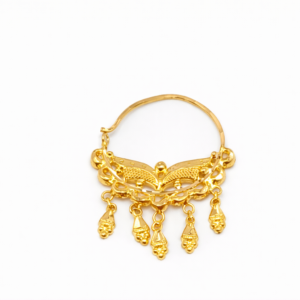 Elegant Crescent Gold Nath with Leaf Motif and Drop Danglers