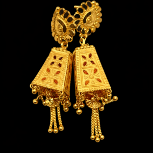Traditional Gold Plated Peacock Design Dangle Earrings with Enamel Pattern and Chain Tassels