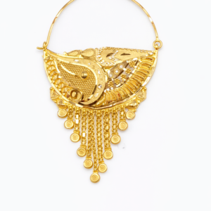 Heritage Paisley Engraved Gold Bridal Nath with Coin Tassel Chains