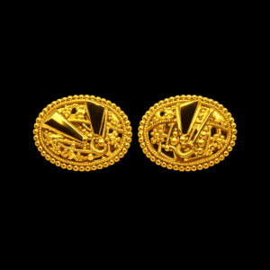 Traditional Gold Plated Oval Geometric Design Stud Earrings