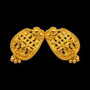 Traditional Gold Plated Half Moon Design Stud Earrings with Beaded Drops