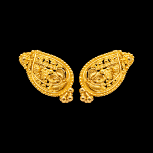 Traditional Gold Plated Leaf Shape Stud Earrings with Beaded Drops