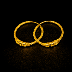 Textured Gold Bali Hoop Earrings with Decorative Bead Detailing