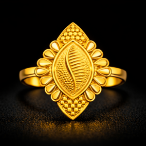 Marquise Leaf Design Gold Ring with Decorative Petal Border