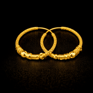 Textured Gold Bali Hoop Earrings with Mixed Bead Detailing