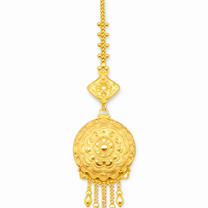 Floral Mandala Gold Mang Tika with Teardrop Tassels (Approx. 4gm)