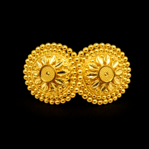 Traditional Gold Plated Round Floral Sun Design Stud Earrings