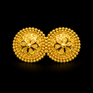Traditional Gold Plated Round Flower Design Stud Earrings