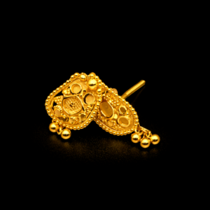Traditional Gold Plated Oval Cutwork Stud Earrings with Bead Drops