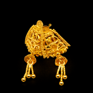 Traditional Gold Plated Jhumka Style Stud Earrings with Chain Tassels