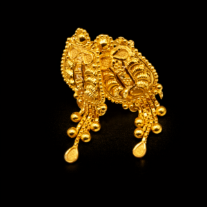 Traditional Gold Plated Leaf Design Dangle Earrings with Chain Tassels