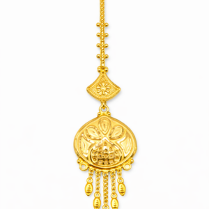 Round Petal Design Gold Mang Tika with Danglers