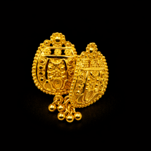 Traditional Gold Plated Temple Style Jhumka Earrings with Bead Drops