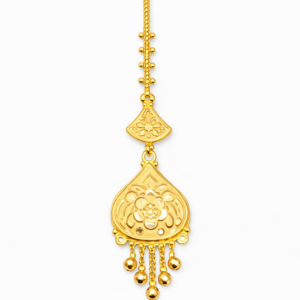 Teardrop Floral Gold Mang Tika with Ball Danglers