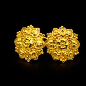 Traditional Gold Plated Floral Stud Earrings with Heart Petal Design