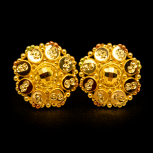 Traditional Gold Plated Multi Tone Floral Stud Earrings