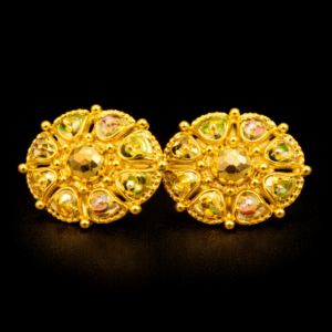 Traditional Gold Plated Floral Stud Earrings with Multi Color Stone Detailing